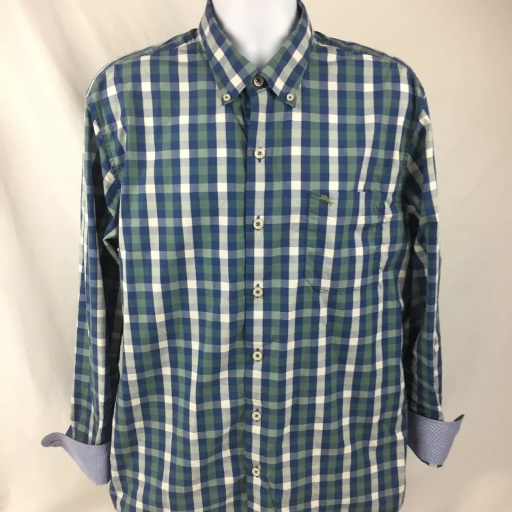 Tommy Bahama Men’s Large Blue Plaid Button Down